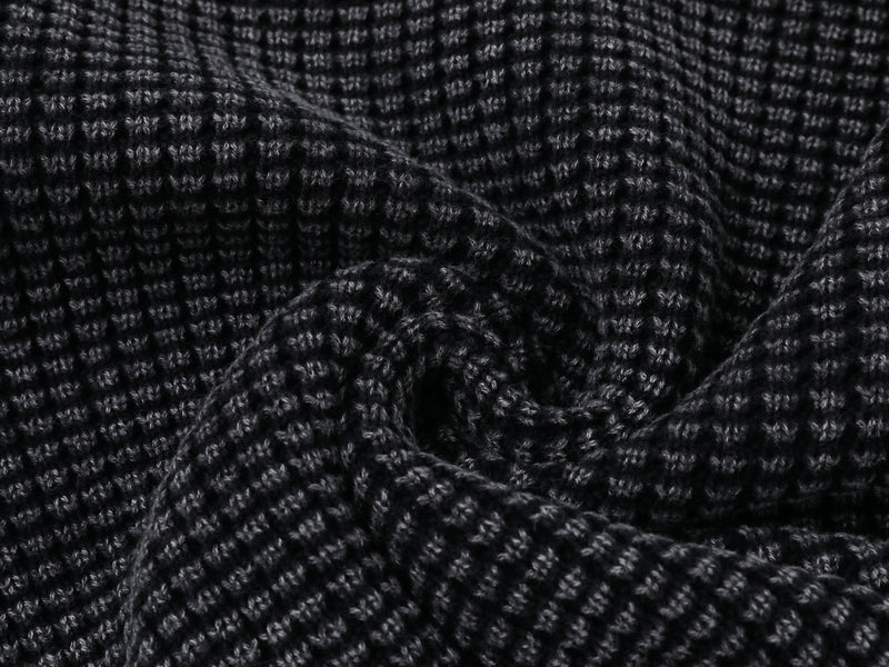 Men's Washed Distressed Waffle Knit Sweater with Graphic Lettering
