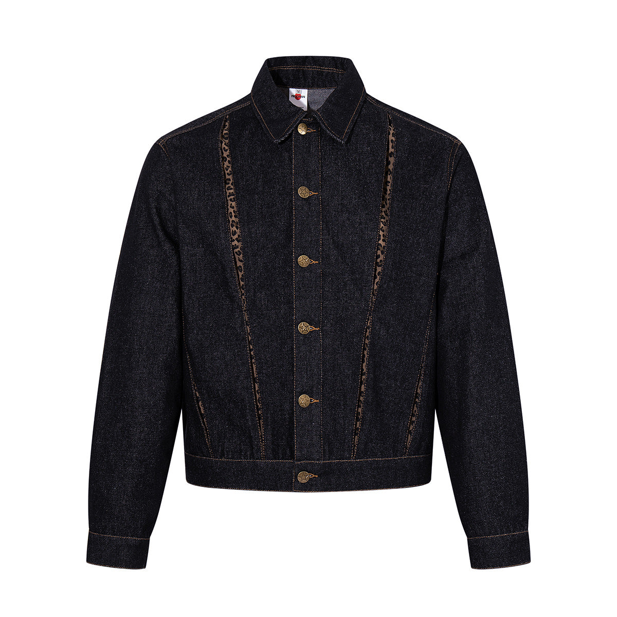 Dark Denim Boxy Jacket with Leopard Print Inset Panels
