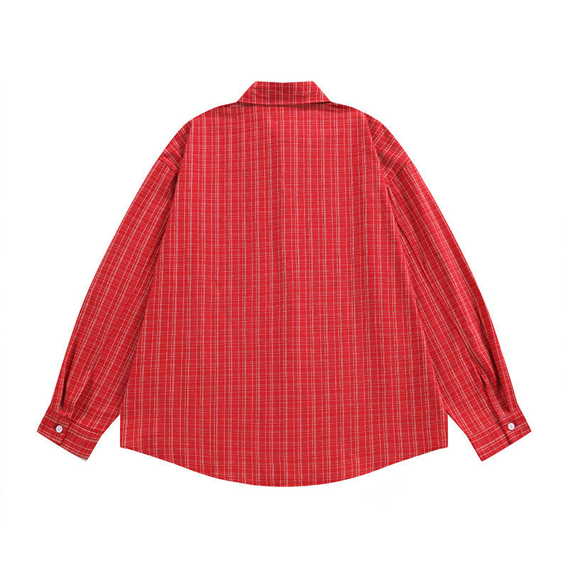 Plaid Long Sleeve Shirt with Portrait Graphic Print – Oversized Fit