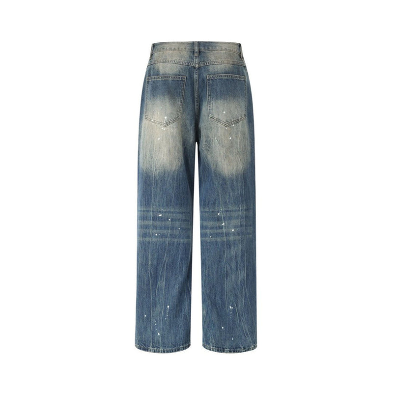 Baggy Jeans with Designs – Men's Vintage Distressed Wide-Leg Denim Pants