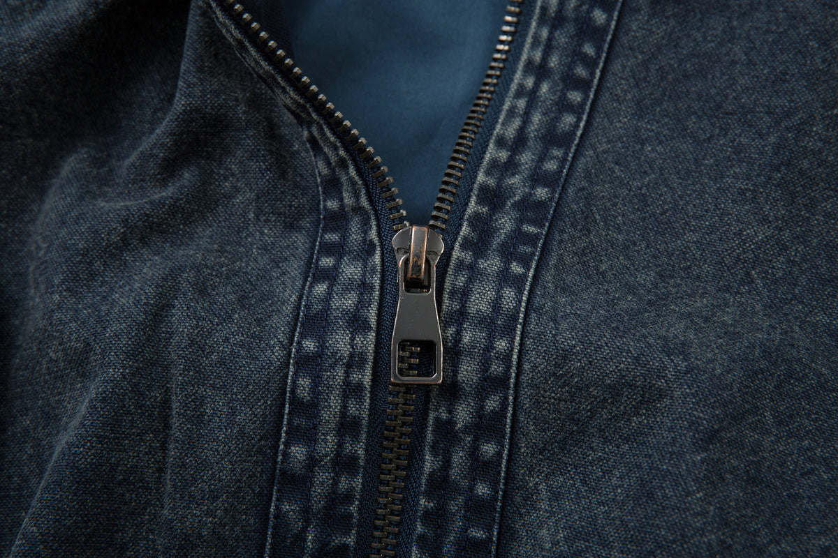 Oversized Washed Denim Jacket – Boxy Belted Hem, Acid-Wash Workwear Style