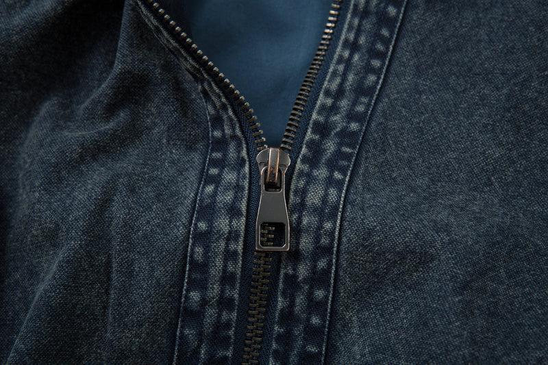 Oversized Washed Denim Jacket – Boxy Belted Hem, Acid-Wash Workwear Style