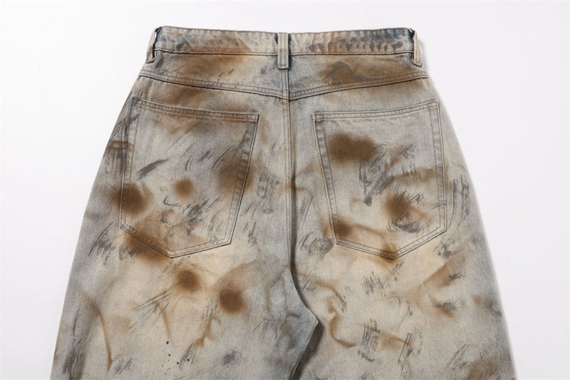 Distressed Jeans for Men – Baggy Wide-Leg Tie-Dye Washed Denim