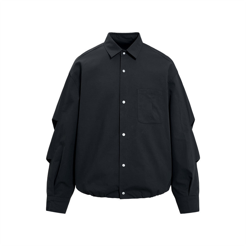 Oversize-Herrenhemdjacke mit plissierten Ärmeln und Druckknöpfen