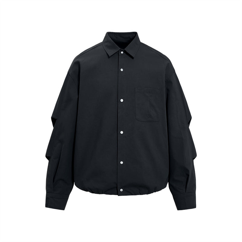 Oversize-Herrenhemdjacke mit plissierten Ärmeln und Druckknöpfen