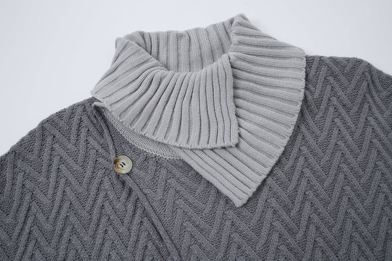 Cardigan en maille torsadée chevrons avec col châle et poches avant