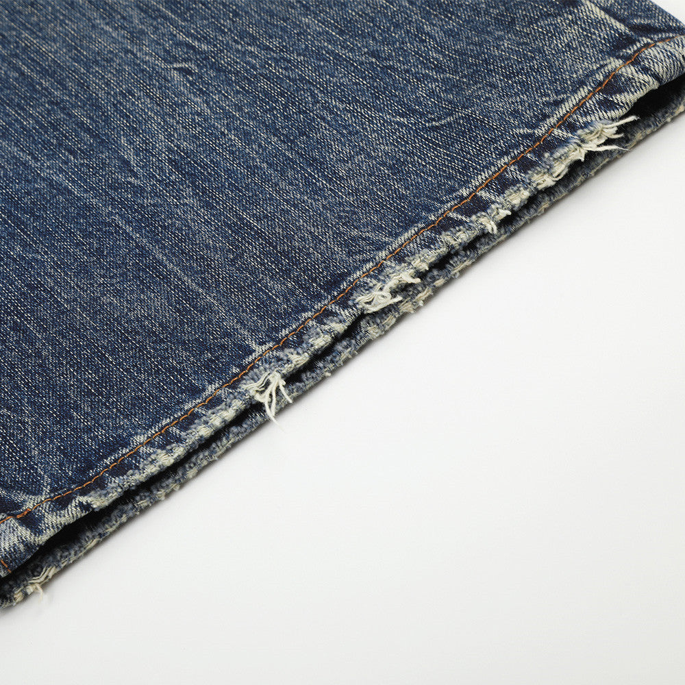 Wide-Leg Jeans Button-Fly Vintage Washed Distressed Denim