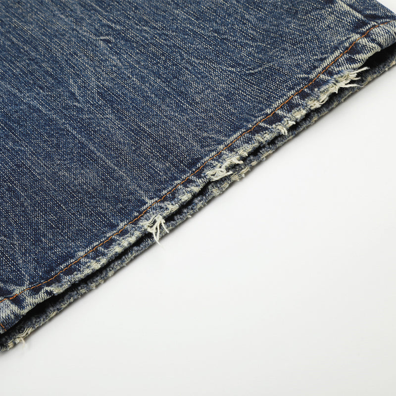 Wide-Leg Jeans Button-Fly Vintage Washed Distressed Denim