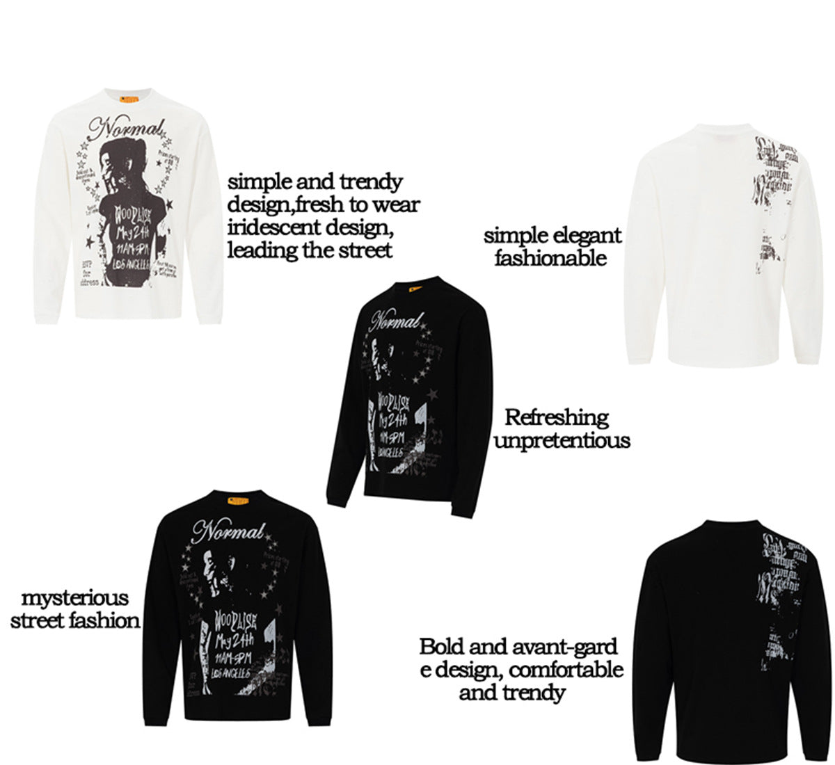 Camiseta de Manga Larga y Cuello Redondo con Gráfico Normal Woodlise