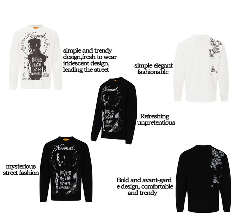 Camiseta de Manga Larga y Cuello Redondo con Gráfico Normal Woodlise