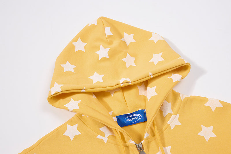 Sweat court zippé à imprimé étoiles avec pomme – Streetwear kawaii