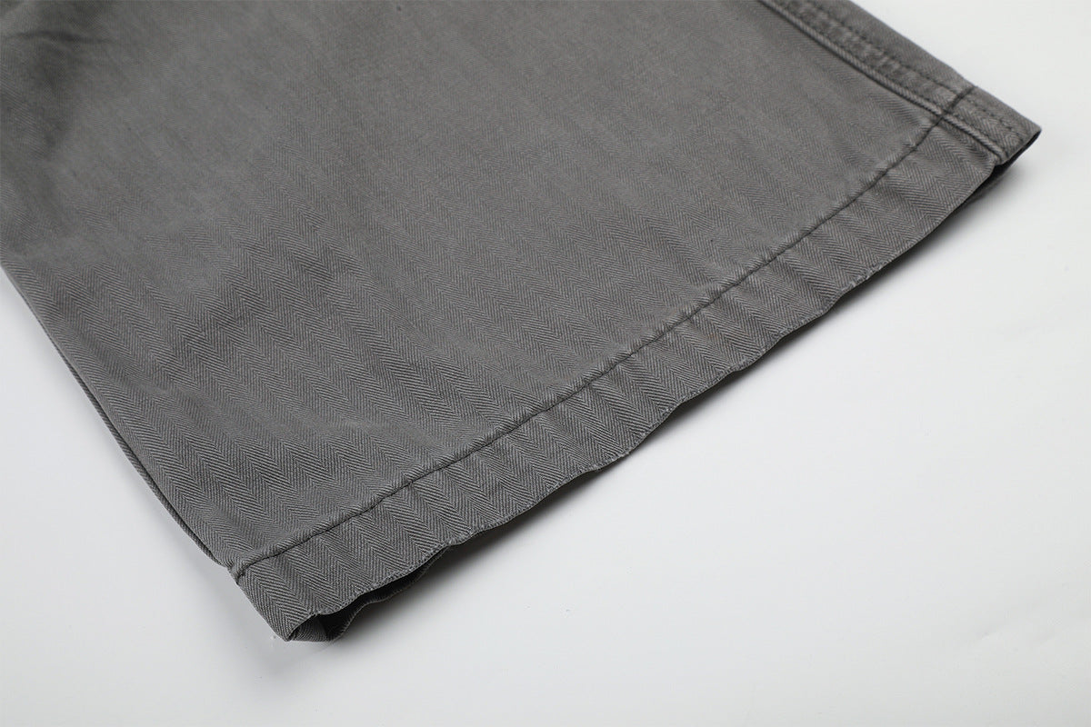 Wide-Legged Cargo Pants – Charcoal Grey Multi-Pocket Straight Leg
