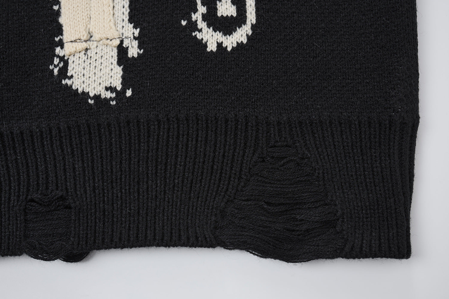 Pull en maille graphique effet usé – Col rond streetwear américain avec appliqué