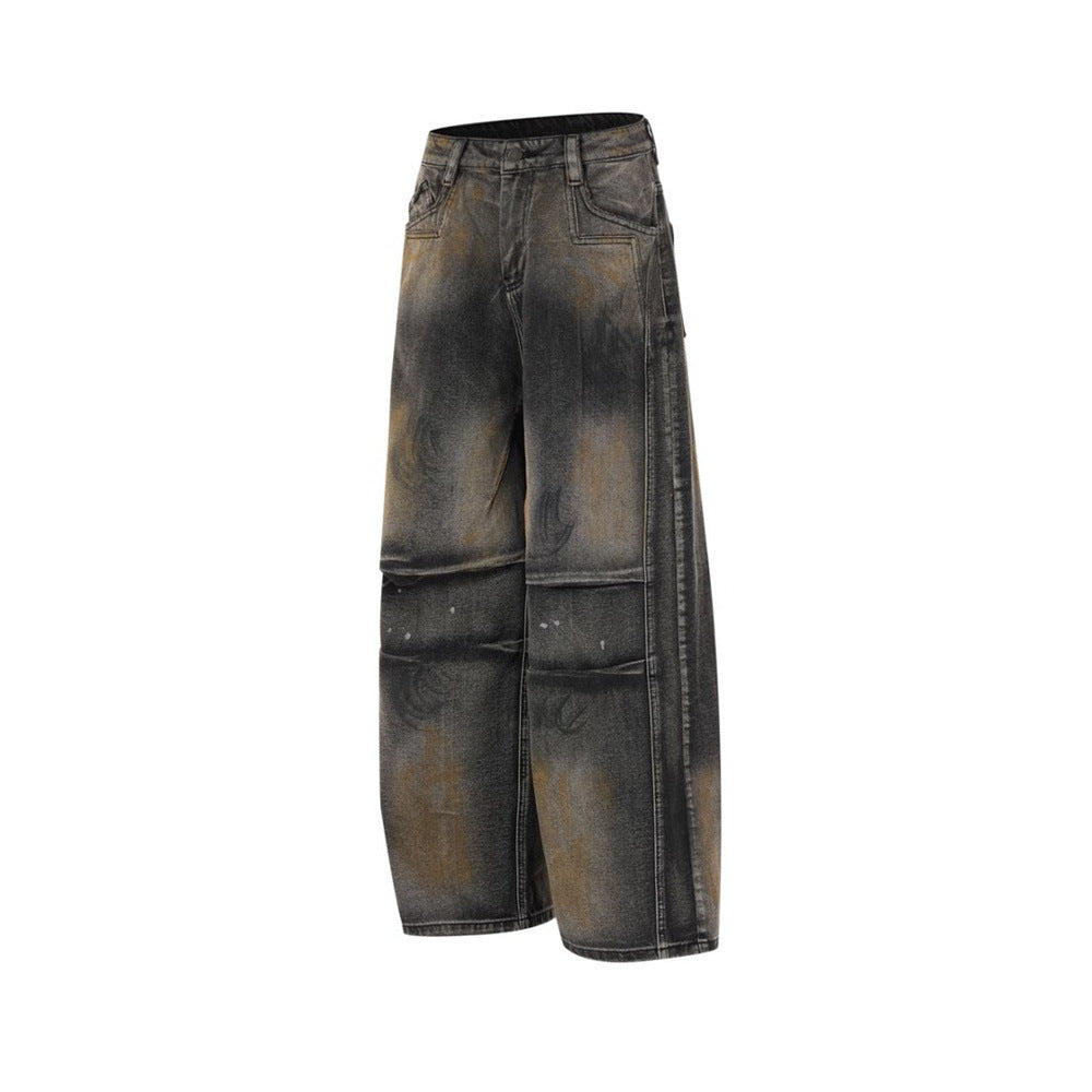 Distressed Baggy Wide-Leg Jeans – Men's Punk Washed Straight-Cut Denim with