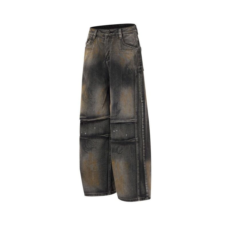 Distressed Baggy Wide-Leg Jeans – Men's Punk Washed Straight-Cut Denim with