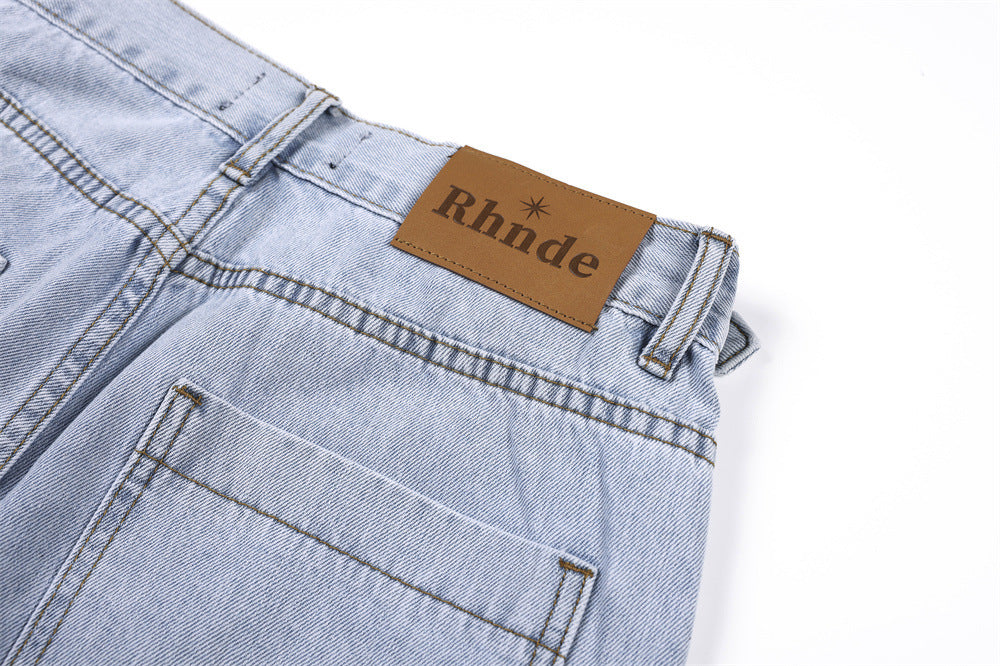 Vaqueros wide-leg de lavado claro – Pantalones vaqueros vintage de corte recto y baggy para hombre