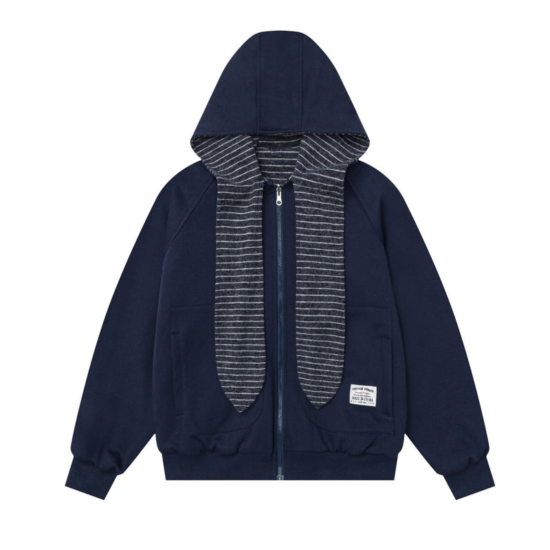Sudadera con capucha y cremallera de rayas con orejas de conejo — Cárdigan reversible de doble cara
