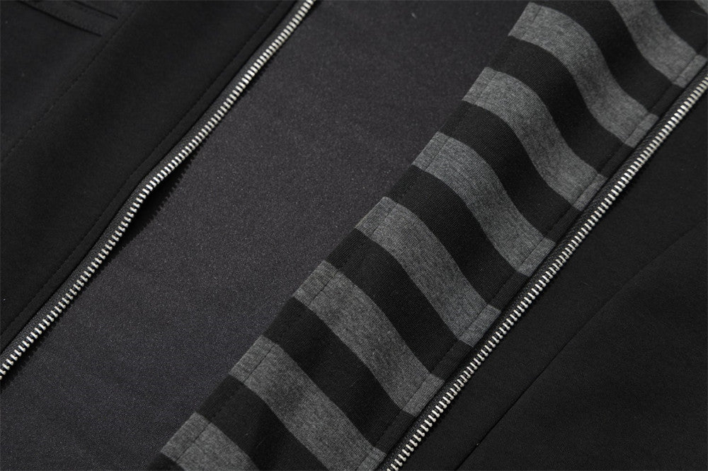 Veste sweat à capuche militaire gothique avec manches rayées et boutons croisés