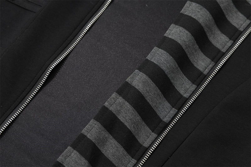 Veste sweat à capuche militaire gothique avec manches rayées et boutons croisés