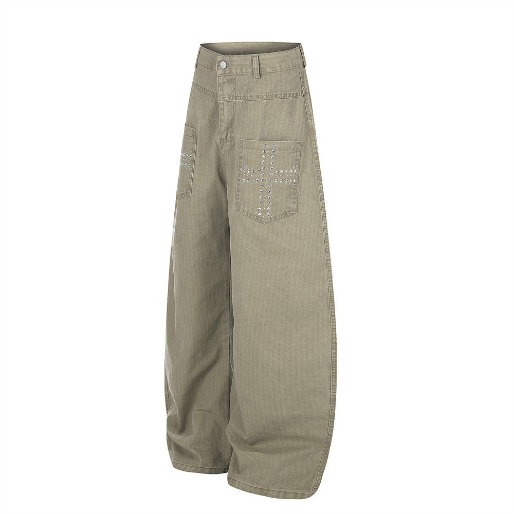 Men's Wide-Leg Pants with Star Studded Cross Pocket Detail – Vintage Punk Style