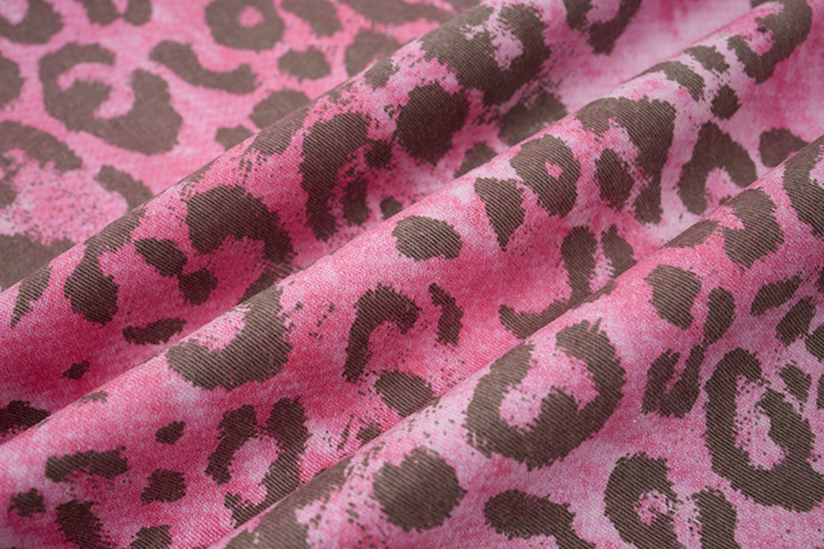 Sweathose mit weitem Bein in rosa Leopardenprint und künstlichem Doppelbund