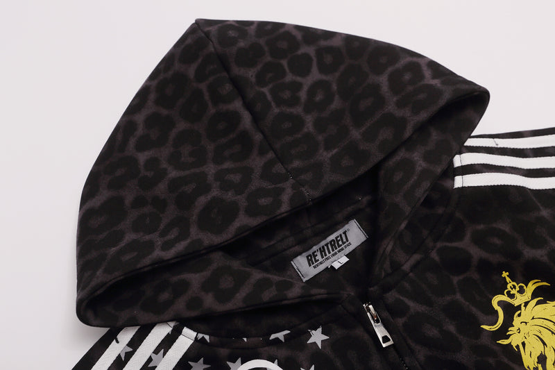 Sweat à capuche zippé léopard avec écusson lion et motif drapeau américain