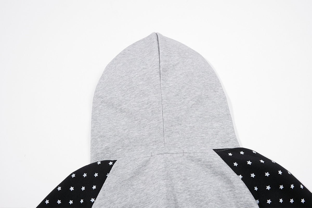 Hoodie zippé à oreilles de chat avec manches raglan étoilées et poches-pattes