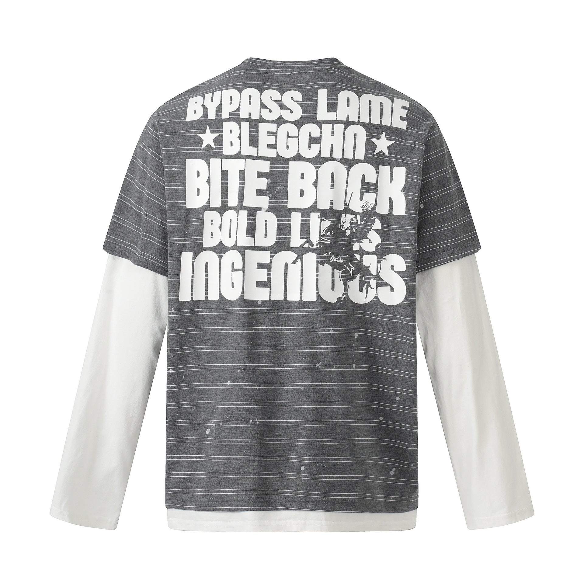 Camiseta de manga larga a rayas con efecto de capas y estampado gráfico trasero