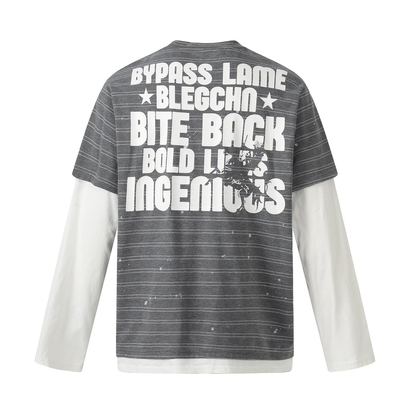 Camiseta de manga larga a rayas con efecto de capas y estampado gráfico trasero