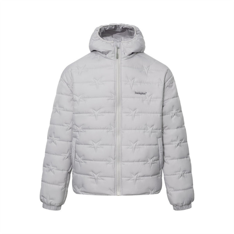 Star-Quilted Hooded Puffer Jacket – Embossed Five-Point Star Design
