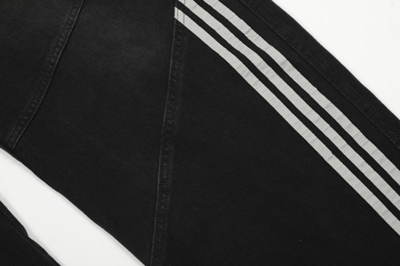 Wide-Leg Deconstructed Jeans with Triple Side Stripes – Loose Fit Baggy Denim