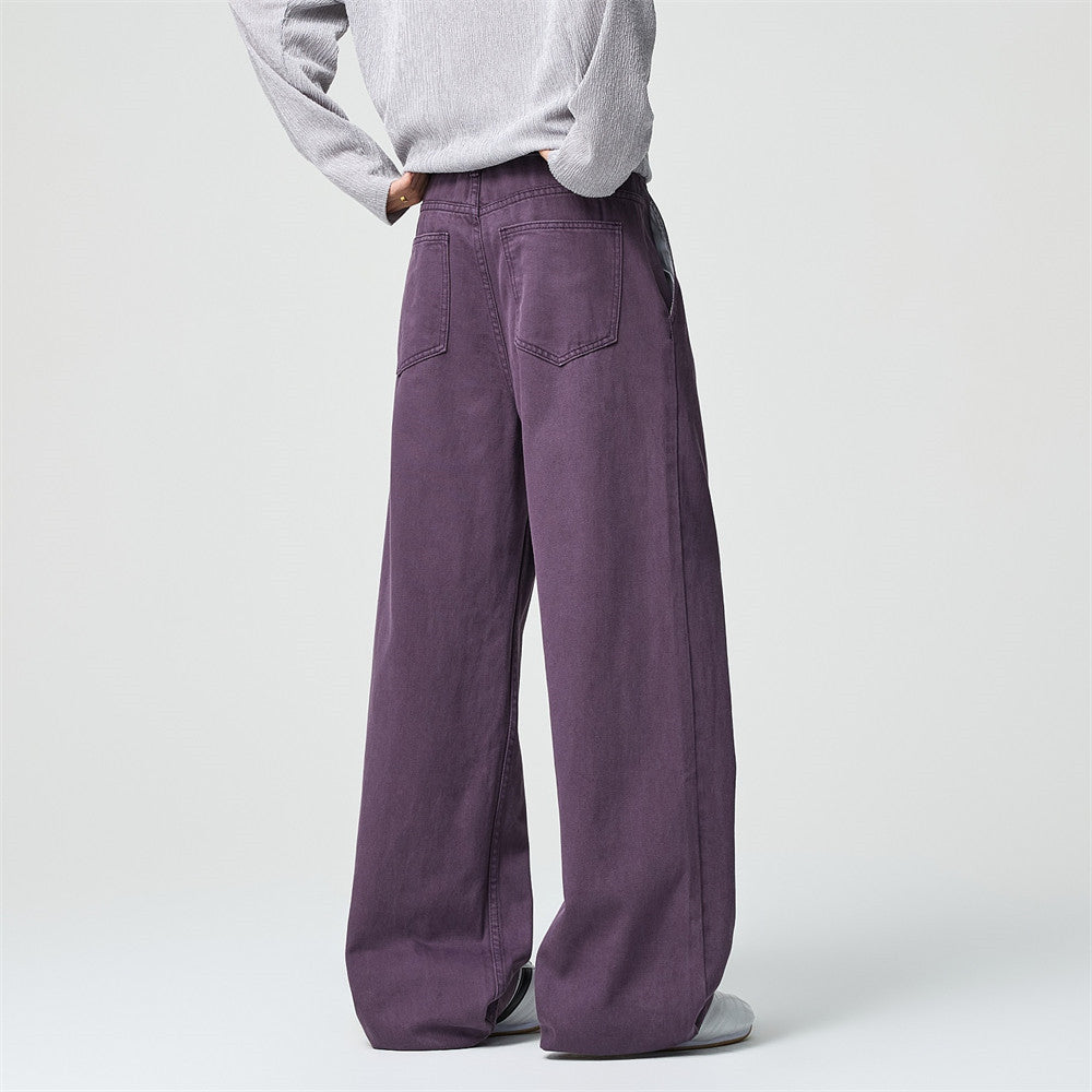 Wide-Leg Pleated Trousers – Men's High-Street Solid Color Straight-Cut Pants