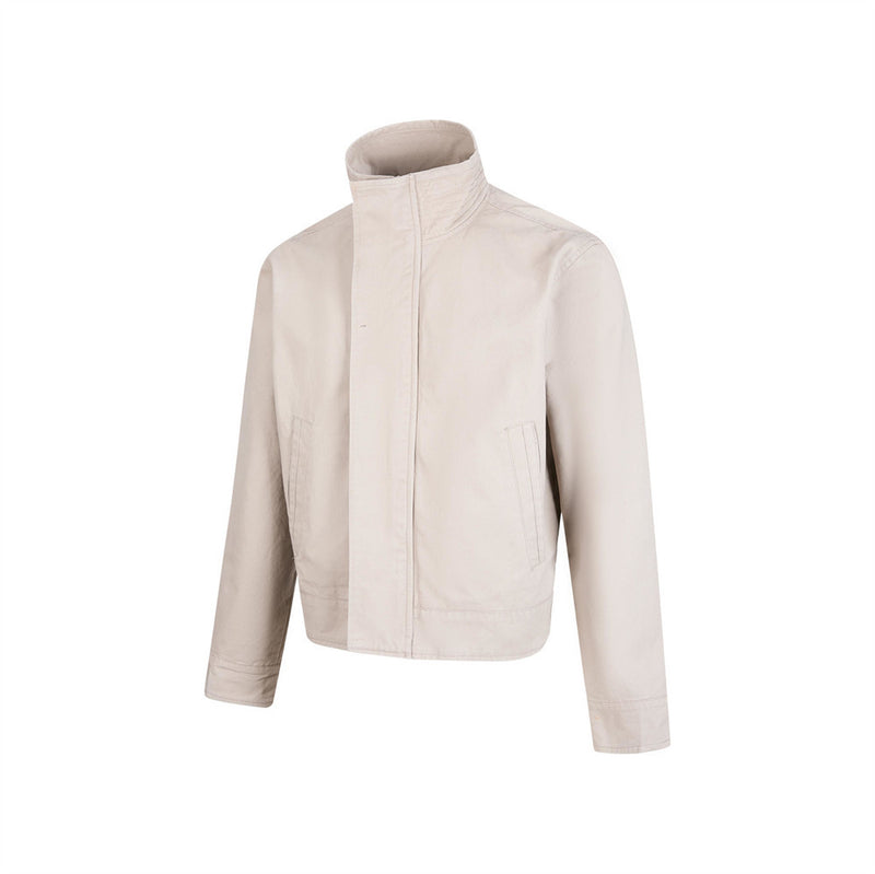 Men's Funnel-Neck Cropped Jacket – Solid Color Streetwear Harrington
