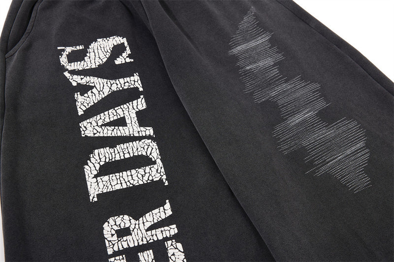 Wide-Leg Sweatpants with Cracked Letter Print and Lightning Graphic