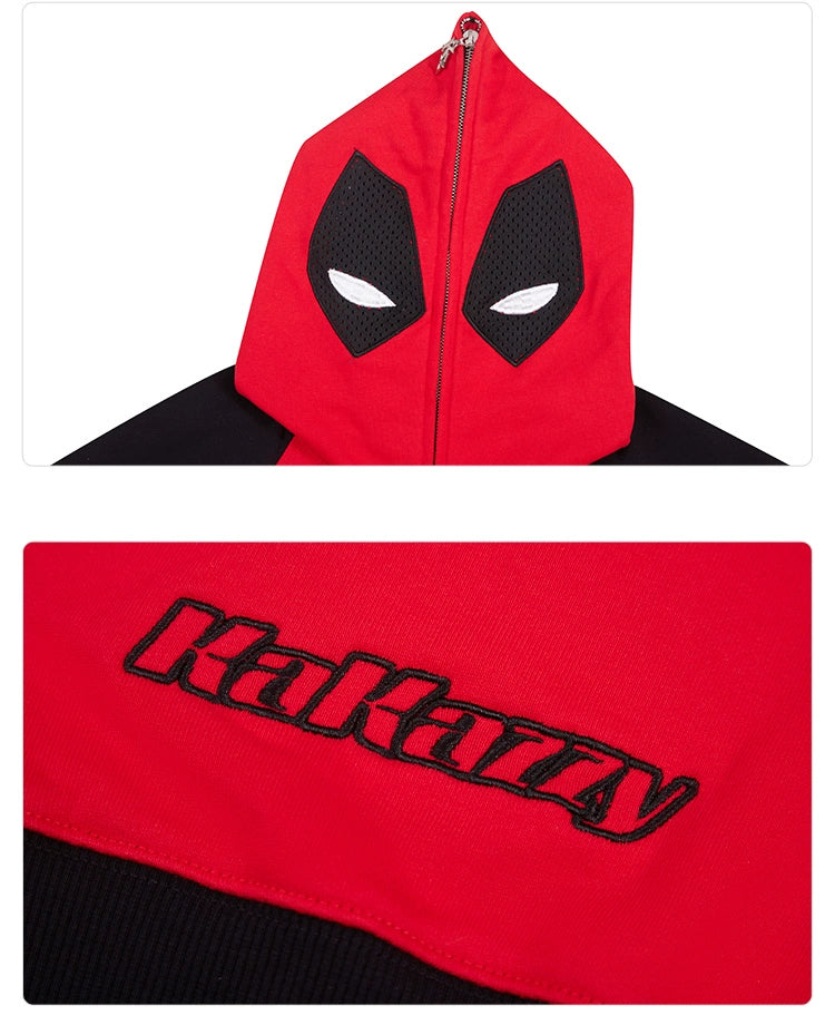 Deadpool-Inspired Hoodie - 400GSM Oversized Red and Black Zip-Up Superhero Sweatshirt