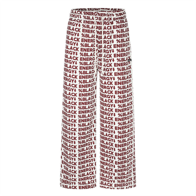 White wide-leg sweatpants with red BLACK ENERGY print, front view