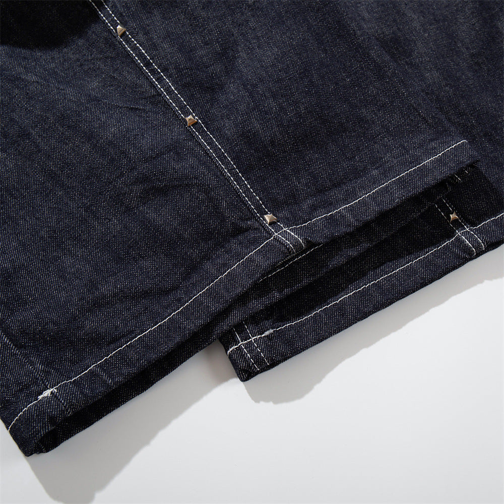 Wide-Leg Denim Cargo Shorts – Multi-Pocket Workwear Style