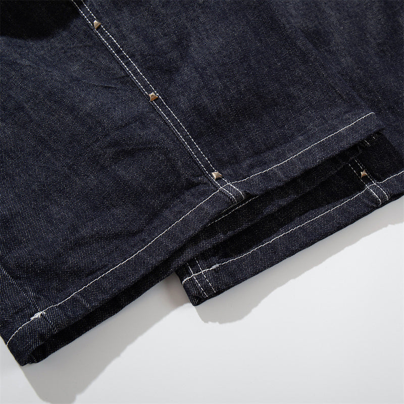 Wide-Leg Denim Cargo Shorts – Multi-Pocket Workwear Style