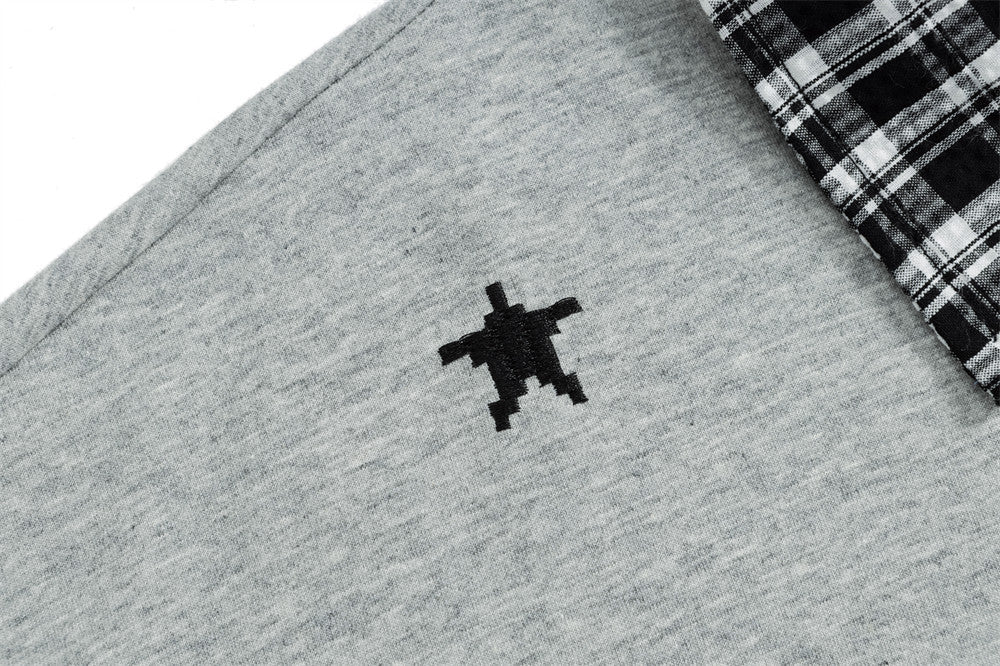 Layered-Look Plaid Collar Sweatshirt with Cartoon Sheep Appliqué