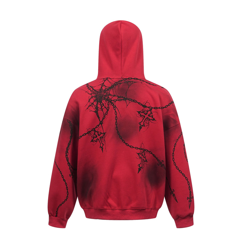 Sudadera oversize gruesa con estampado gótico de cadenas y cruces