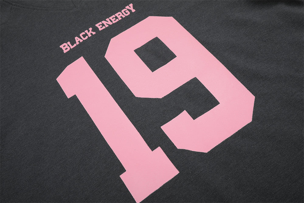 Black Energy No.19 Number Print Long Sleeve Sweatshirt – Oversized V-Neck Sports
