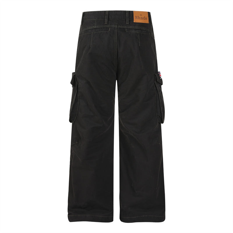 Wide-Leg Cargo Pants with Union Jack Patch and Multi-Pocket Design
