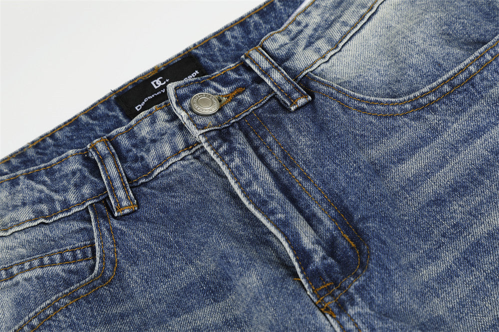 Jean flare homme bleu délavé à clous – Denim vintage délavé à jambe large