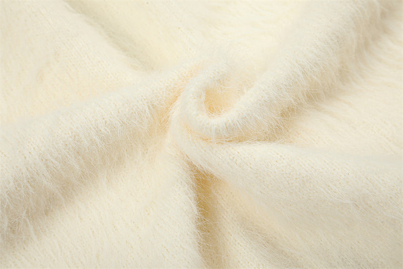 Fuzzy Knit Zip-Up Hoodie with Animal Patches – Streetwear Cardigan