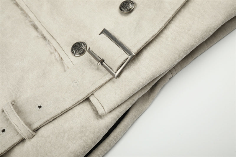 Men's Double-Breasted Sherpa-Collar Belted Jacket with Epaulettes