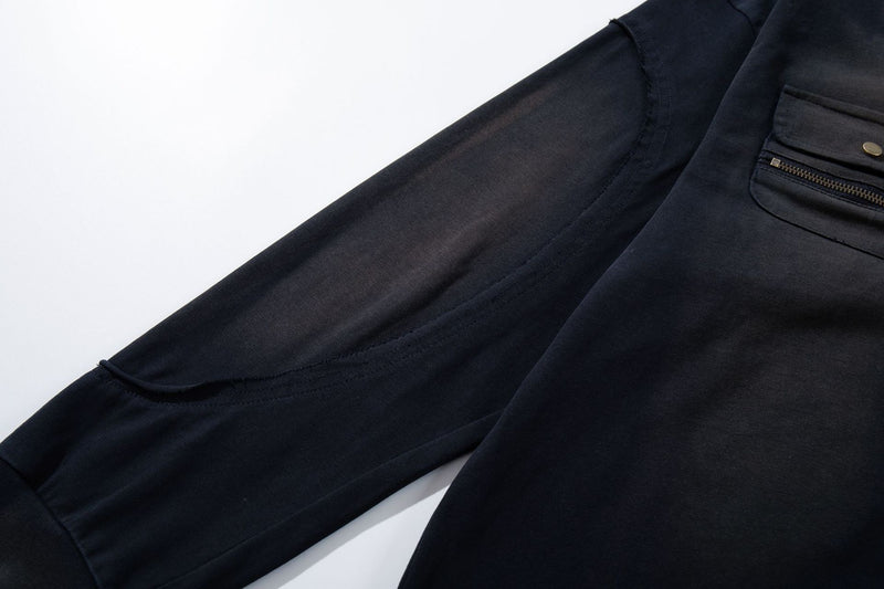 Sweat-shirt oversize à manches longues et poches cargo – Style américain vintage délavé