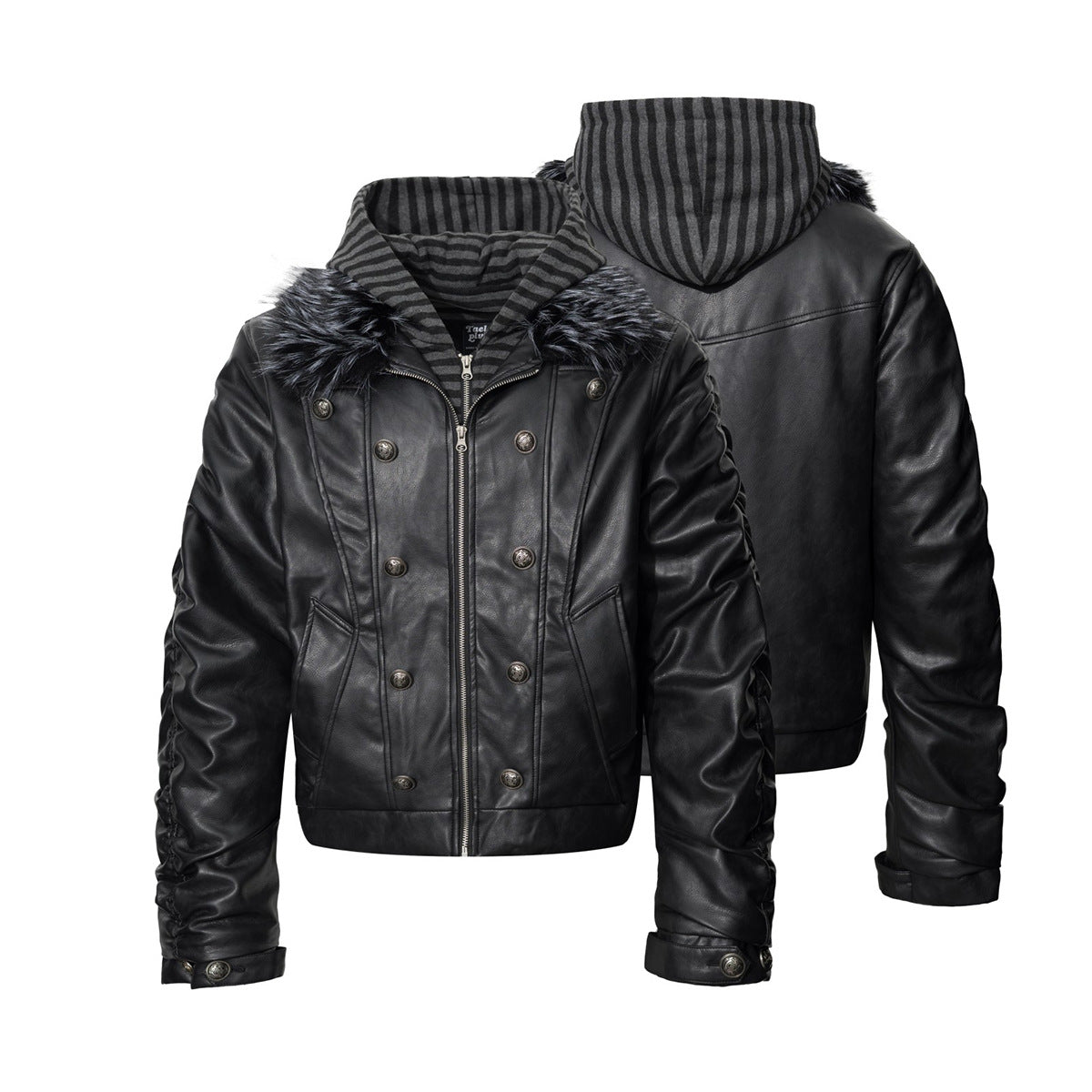 Veste matelassée en similicuir avec col en fausse fourrure et boutons croisés