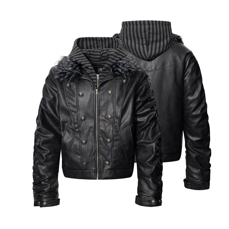 Veste matelassée en similicuir avec col en fausse fourrure et boutons croisés