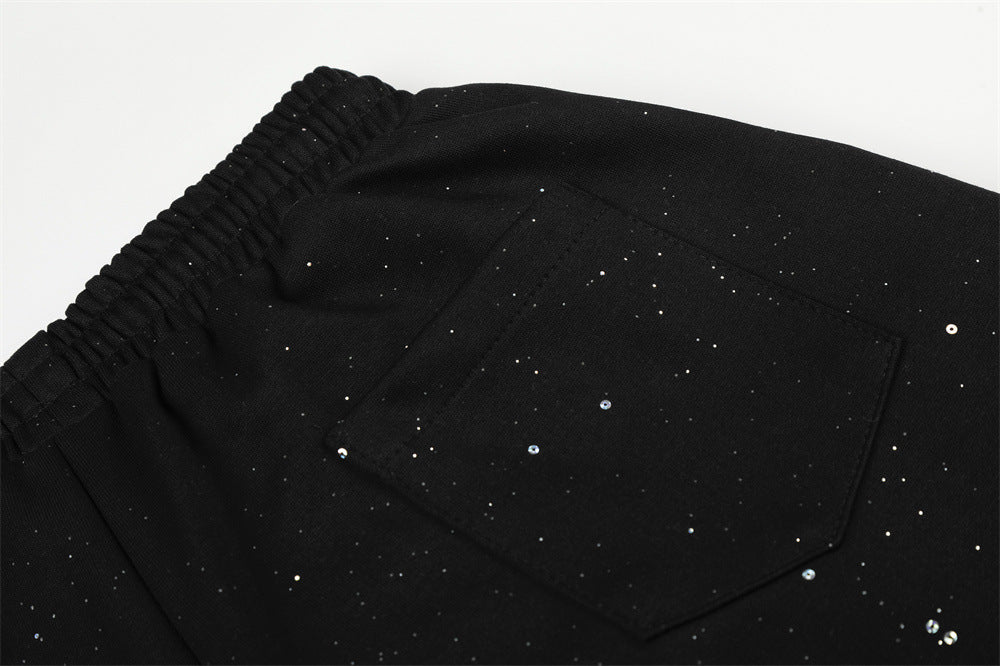 Men's Wide-Leg Sweatpants with Rhinestone Letter Print & All-Over Starry Sparkle