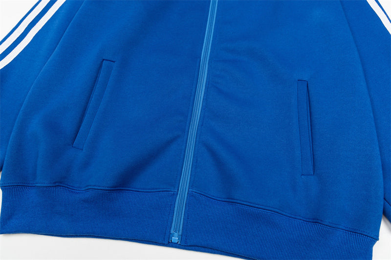 Men's Zip-Up Track Jacket with Stripe Sleeves and Crest Badge